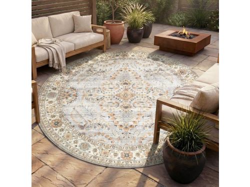 Rond vintage buitenkleed - Santo Flora Lichtgrijs - Ø 200cm