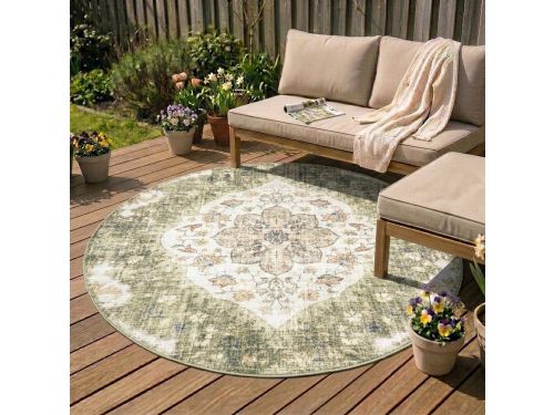 Rond vintage buitenkleed - Santo Mandala Groen - Ø 200cm