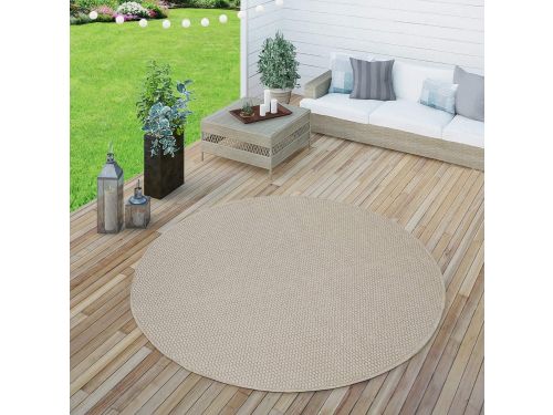 Ronde Buiten- of Terras-Vloerkleed Beige, Platte Weefstructuur Ø 160 cm