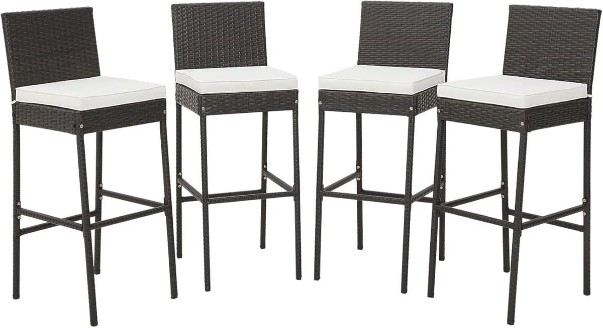 rotan barkruk met kussens en rugleuning 2 stuks voor