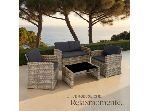 Rotan Loungeset 4-Delig 122x70x76 cm met Bank, 2 Stoelen en