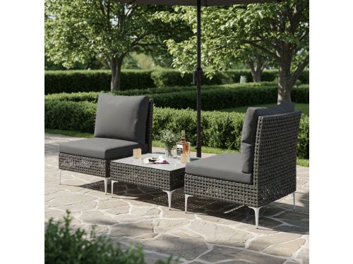 Rotan Tuinmeubelset 3-Delig Grijs - Balkonmeubelset 2 Personen - Terrasmeubel