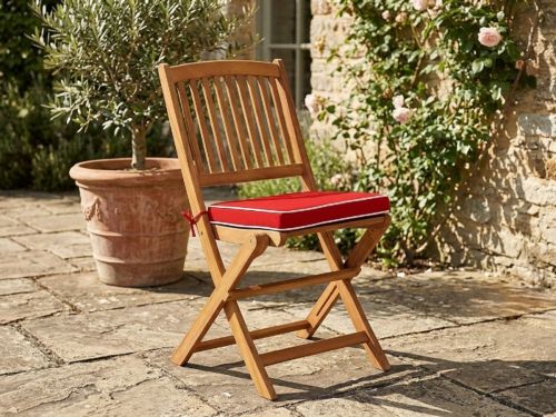 Rustic Fold Bistroset 3-Delig - Inklapbare Acaciahouten Balkonset met Rode