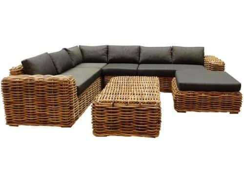 Sabuga hoek loungeset 6 delig naturel rotan