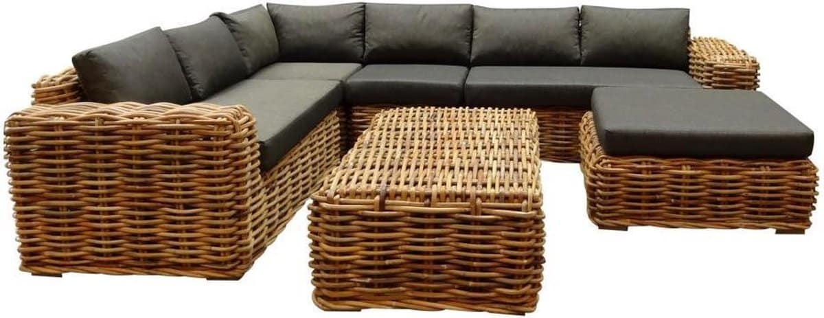 sabuga hoek loungeset 6 delig naturel rotan