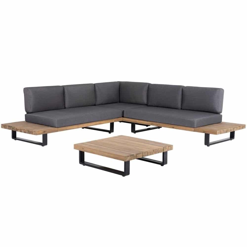 salvador hoek loungeset 5 personen | aluminium + hardhout | light teaklook | 3 delig 260x260cm