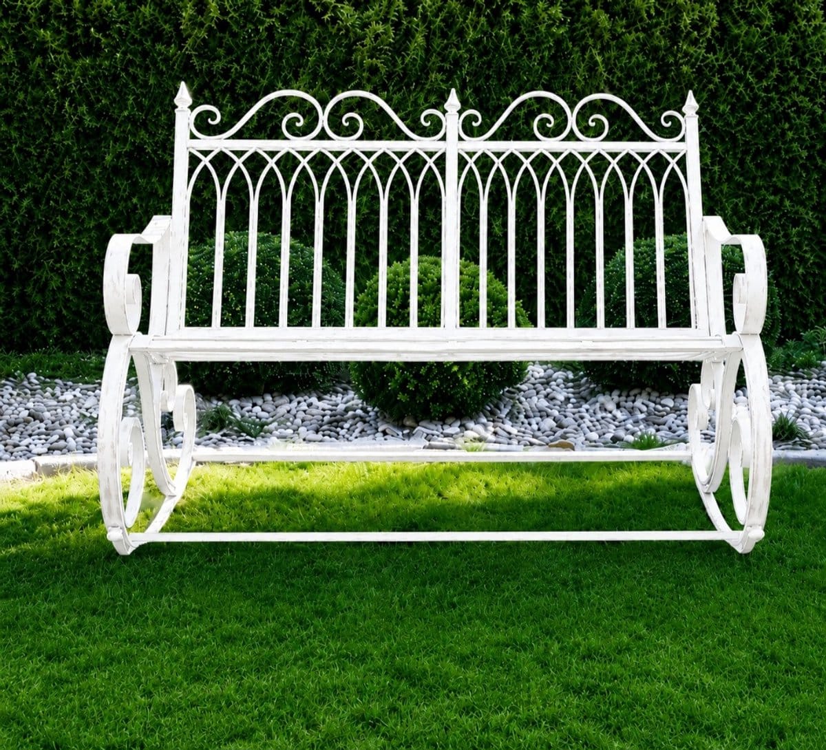 schommelbank tuinbank wit rustiek vintage