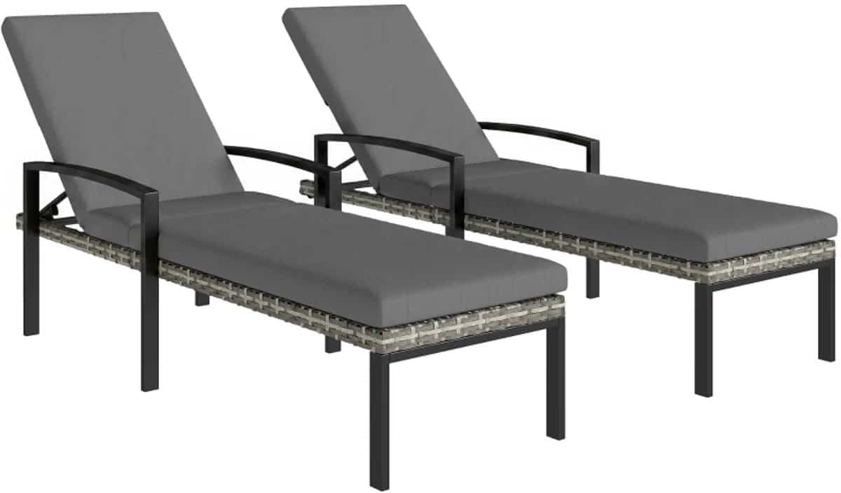 set van 2 ligstoelen ligbed met 5 standen verstelbare rugleuning