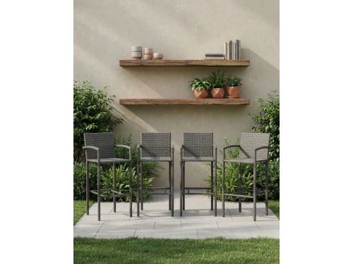 Set van 4 Tuinbarkrukken Grijs Polyrotan - Barstoel Keukenkruk met