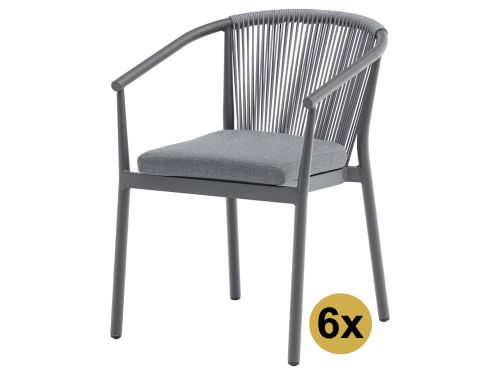 Set van 6 Apollo dining tuinstoel rope stapelbaar