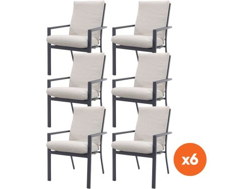 Set van 6 - GI Sergio dining tuinstoelen Carbon black/Desert