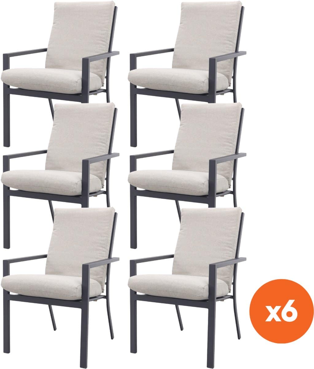 set van 6 gi sergio dining tuinstoelen carbon black/desert