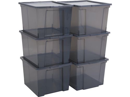 Set van 6 opbergdozen 30 L met deksel stapelbaar voor