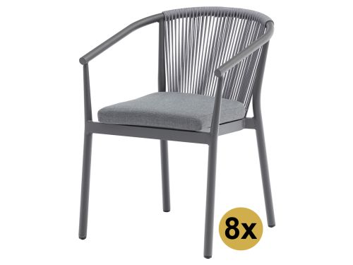Set van 8 Apollo dining tuinstoel rope stapelbaar