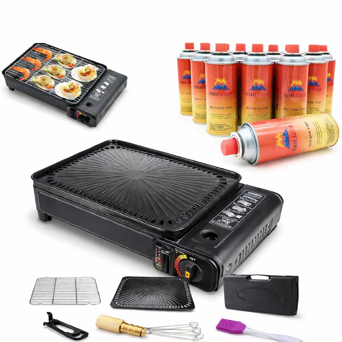 smh line® party grill incl. 10x gasflessen camping
