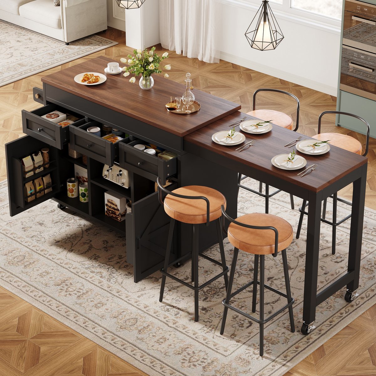 stilvora keukeneiland uitschuifbare bartafel met opbergruimte voor keuken