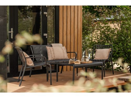 Stripe stoel-bank loungeset antraciet 4-delig