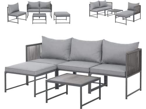 SVITA DETROIT Polyrattan Tuinloungeset Modulaire Hoekbank met Tafel Inclusief Kussens
