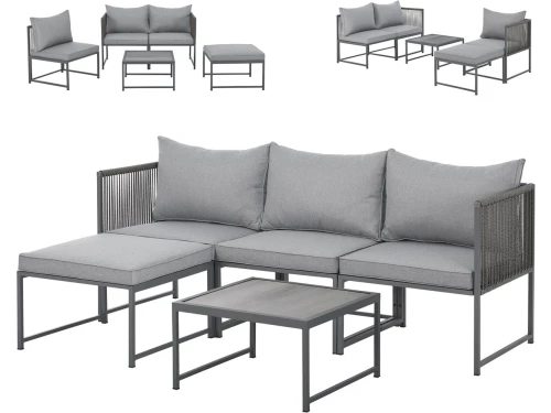 SVITA DETROIT Polyrattan Tuinloungeset Modulaire Hoekbank met Tafel Inclusief Kussens