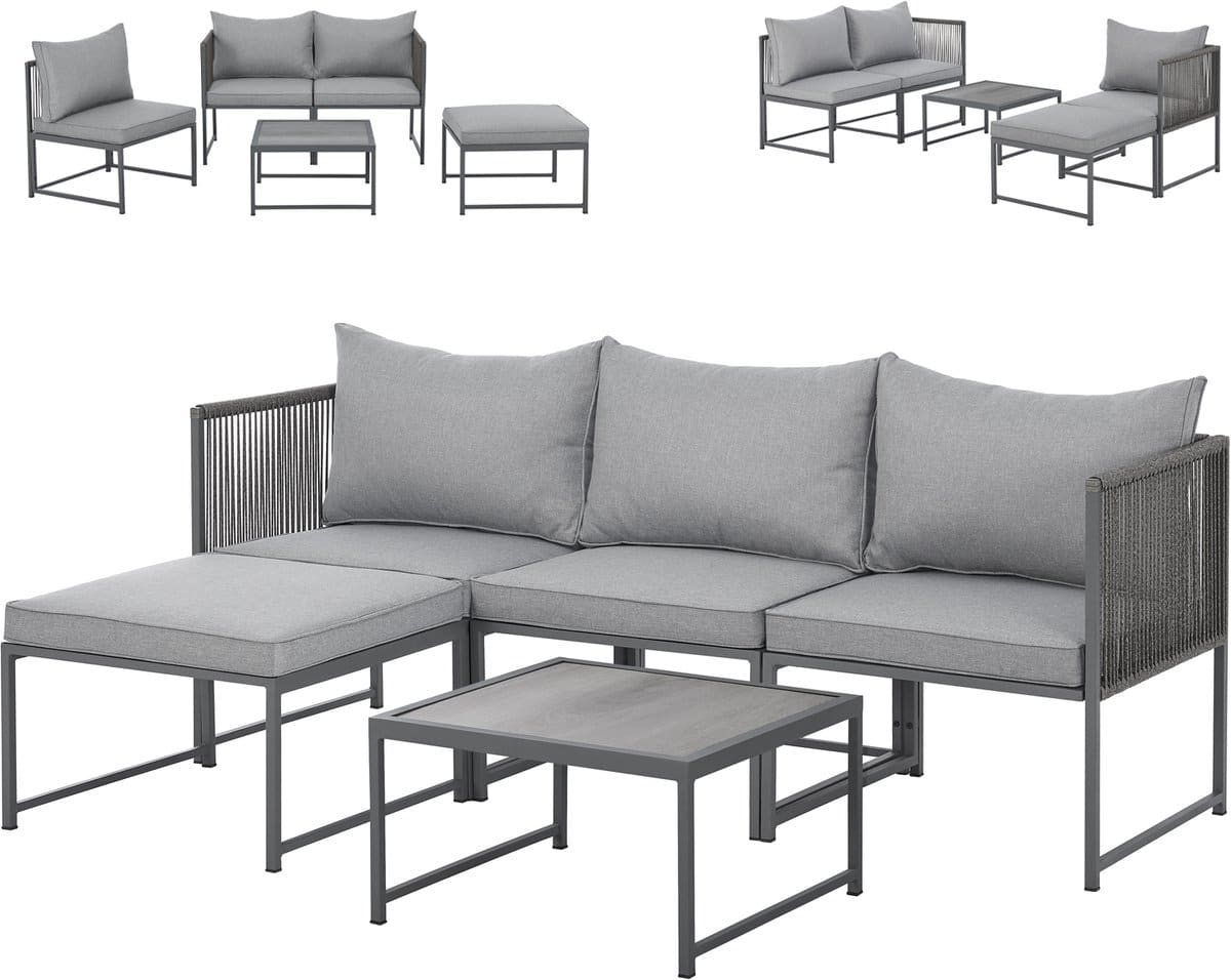 svita detroit polyrattan tuinloungeset modulaire hoekbank met tafel inclusief kussens