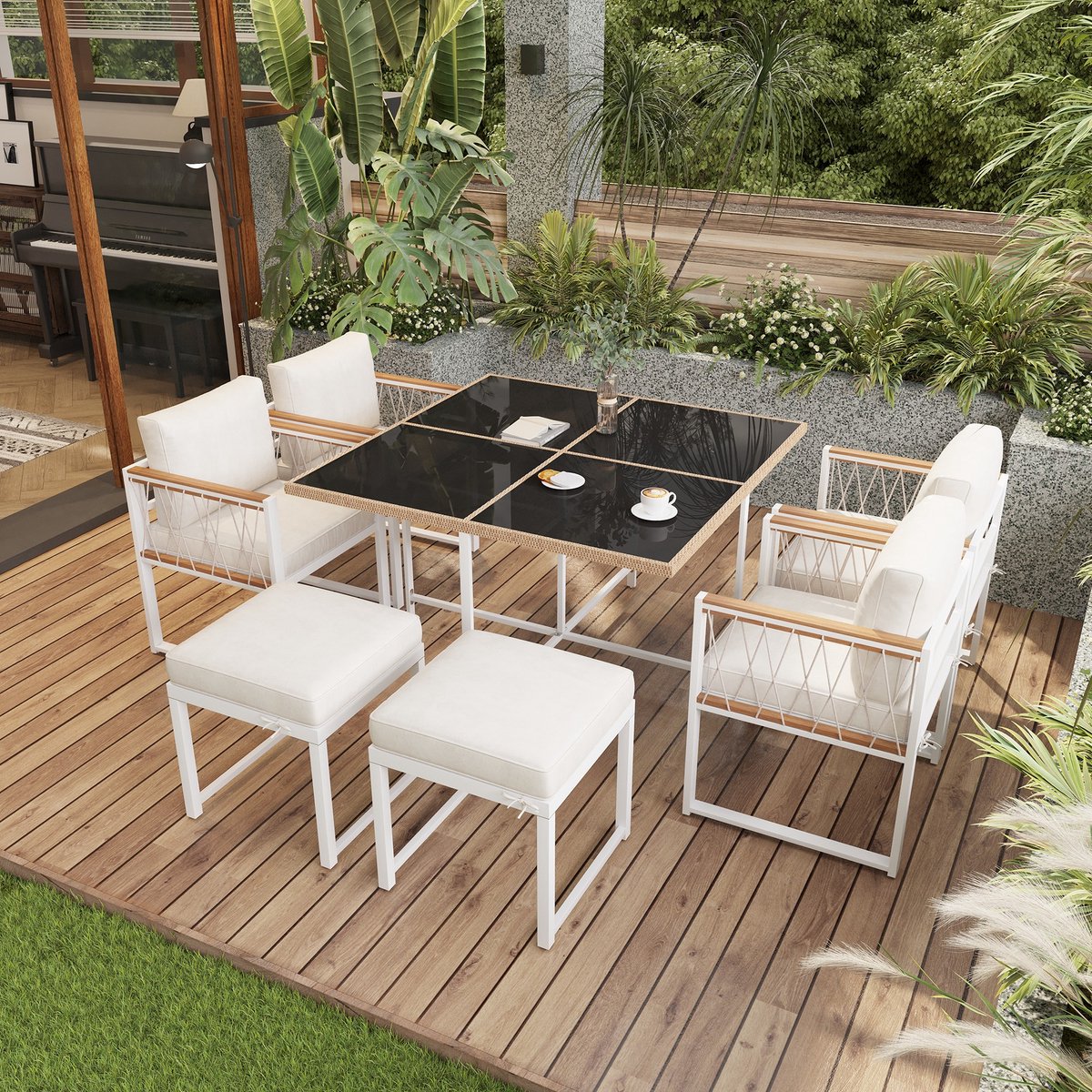 sweiko tuin dining loungeset 6 zitplaatsen 7 delige eetset