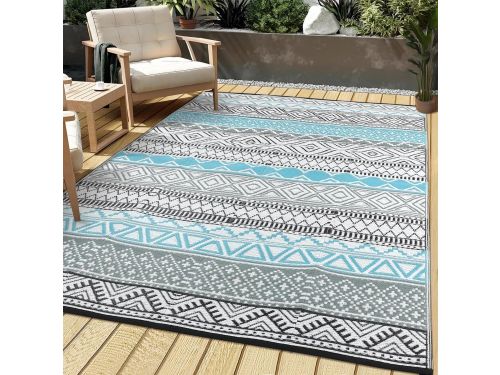Terrastapijt Waterdicht Omkeerbaar - Boho Geometrisch Buitentapijt voor Terras