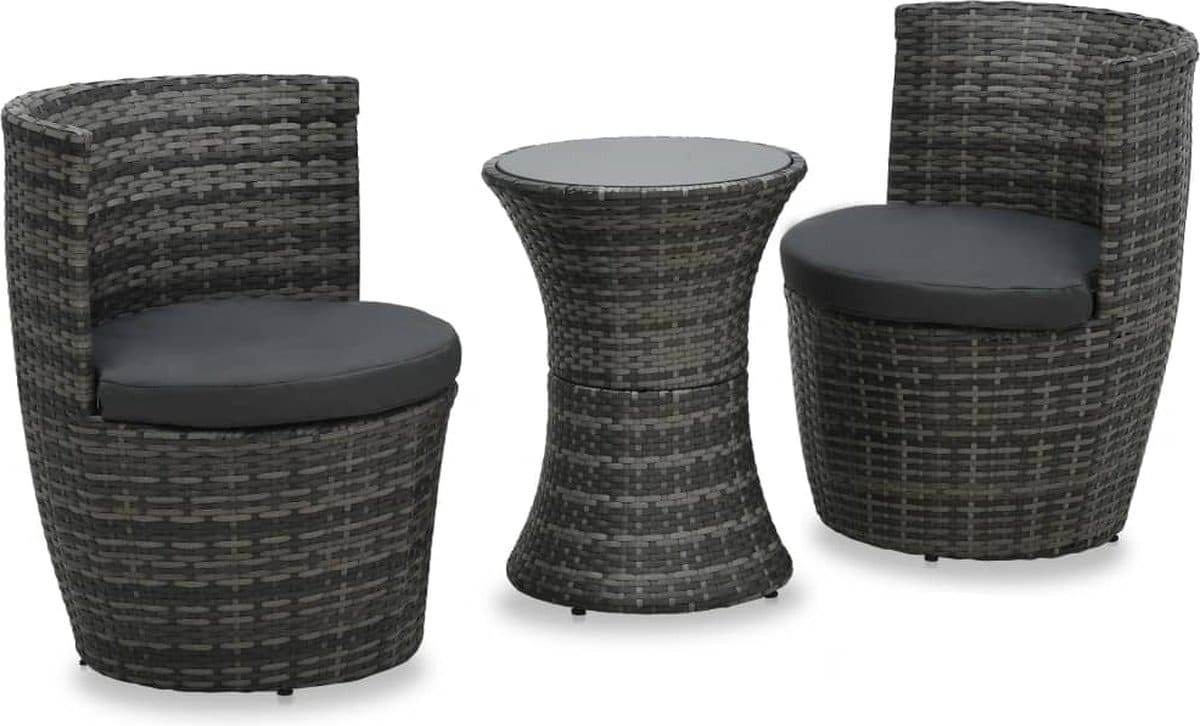 the living store rattan bistroset grijs 2 stoelen