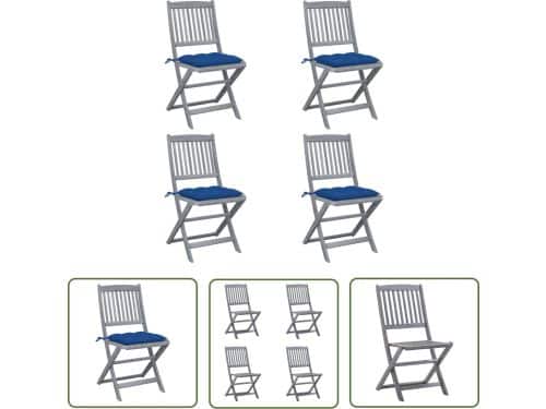 The Living Store Tuinstoelen 4 st inklapbaar met kussens massief