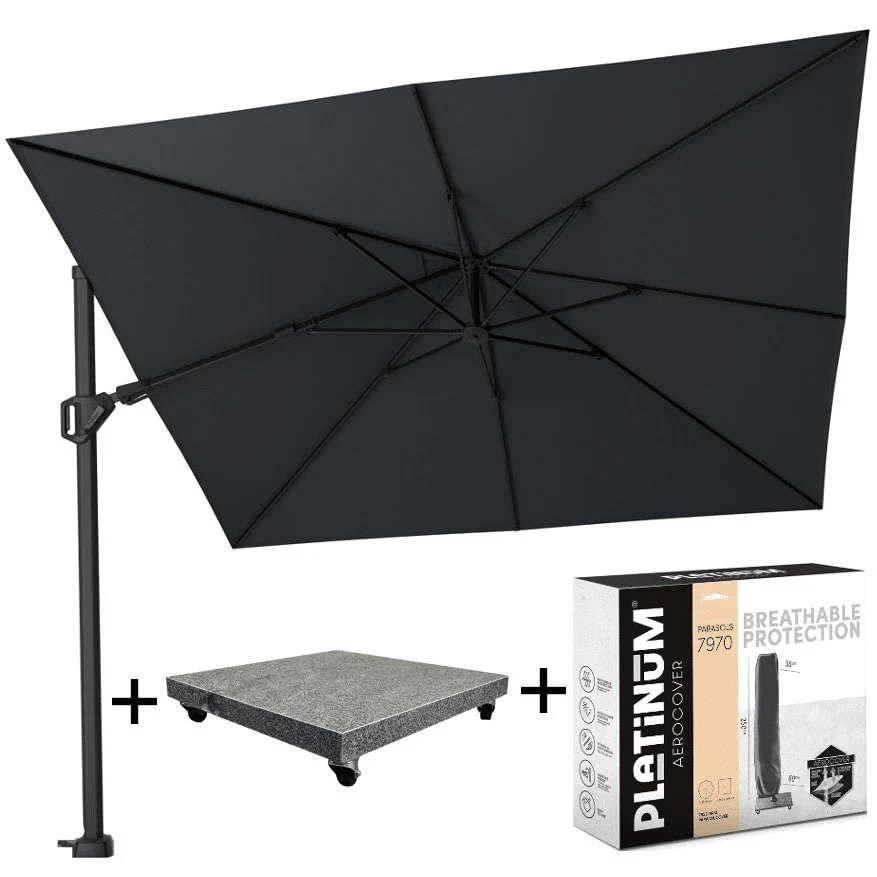 tropical deal challenger t2 300×300 cm antraciet met parasolvoet 90kg en hoes