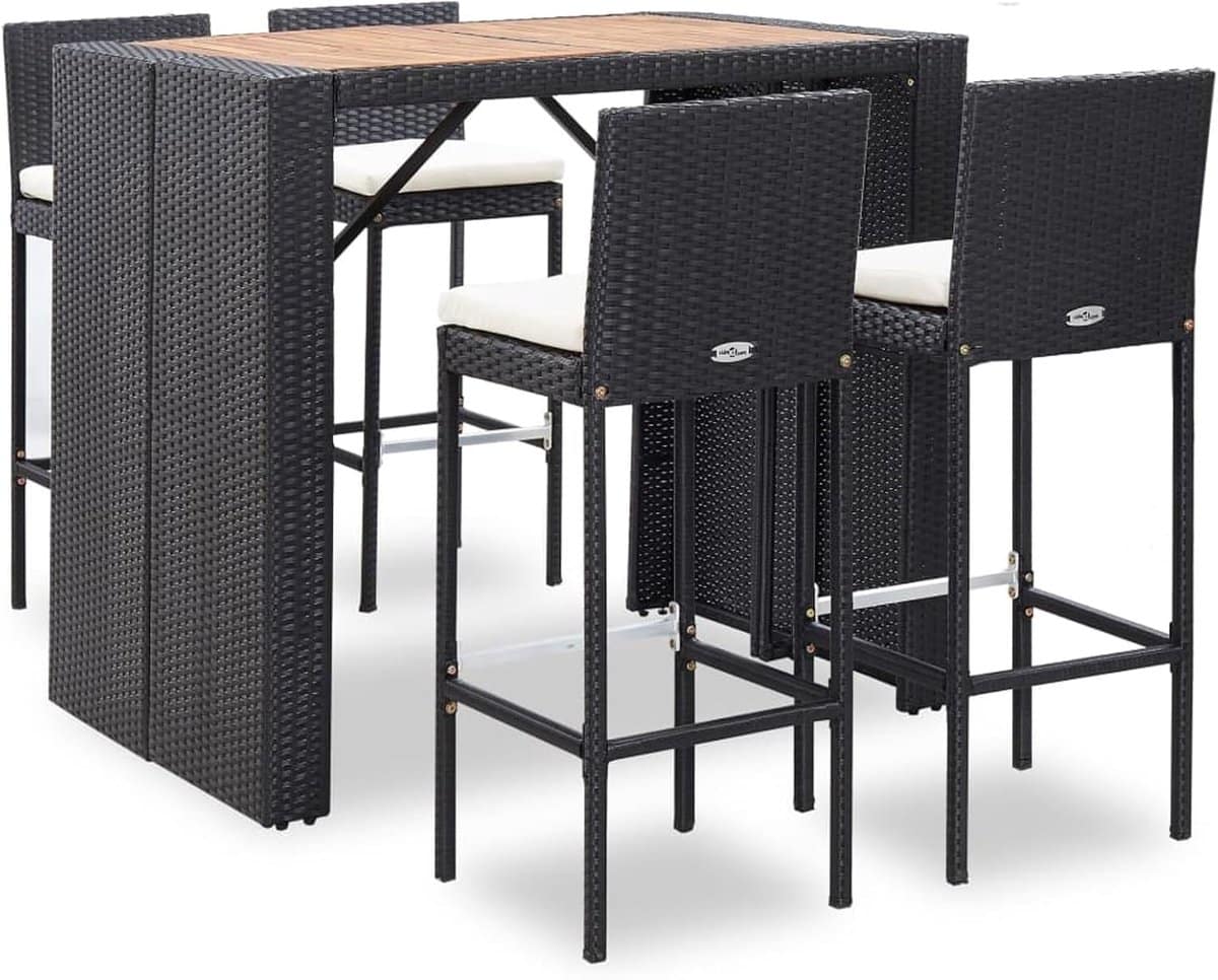 tuin barset 5 delig met tafel, stoelen & kussens