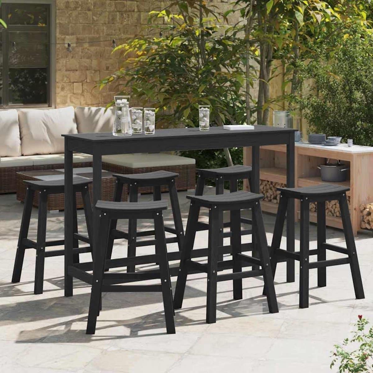 tuin barset 6 delig hdpe zwart weerbestendige outdoor bartafel set
