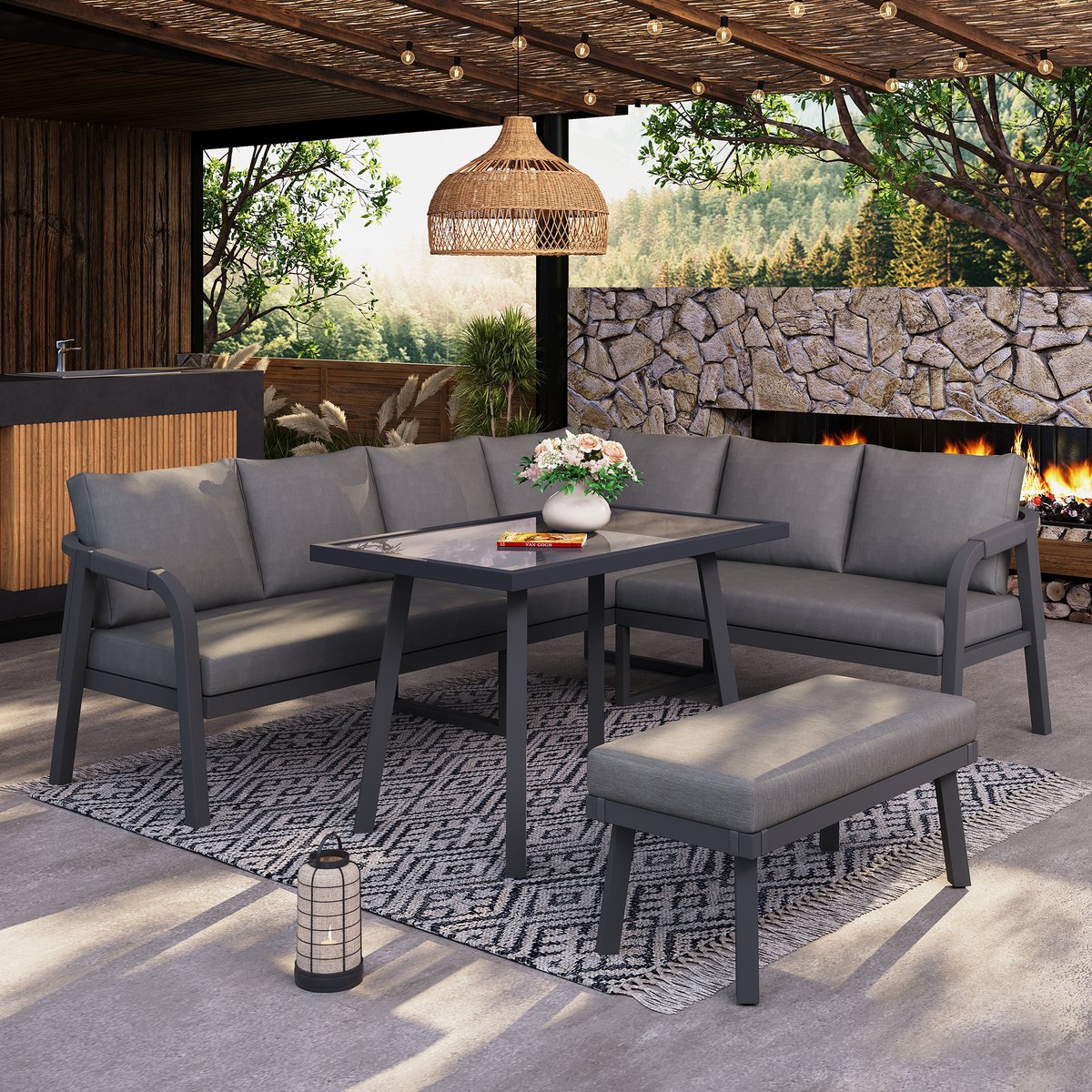 tuin eettafel en stoelen set voor 8 personen