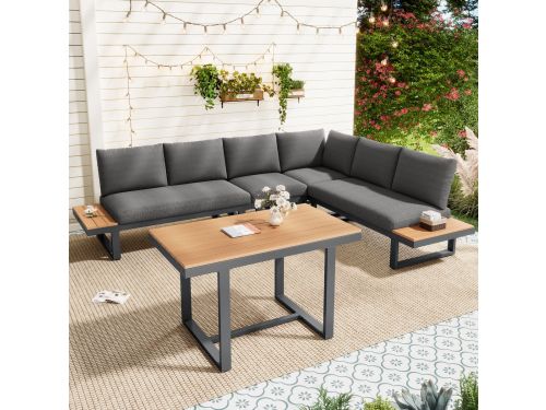 Tuin Hoek Loungeset - Verstelbare Rugleuning (5 Standen) - Grijs