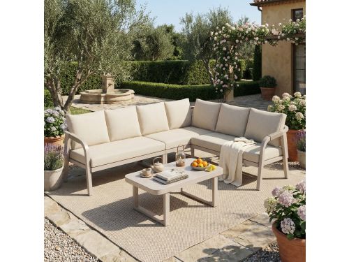 Tuin Loungeset Hoek - 6 Personen - Beige - Verzinkt