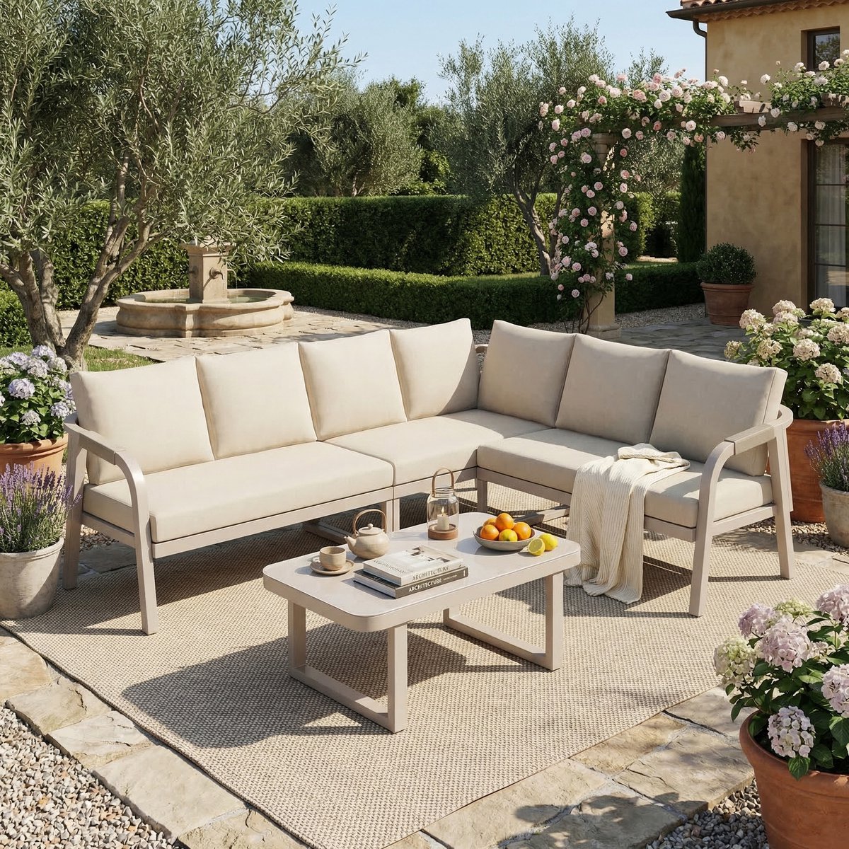 tuin loungeset hoek 6 personen beige verzinkt
