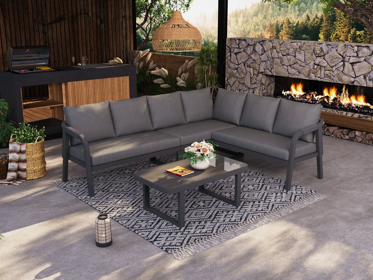 tuin loungeset hoek 6 personen grijs verzinkt