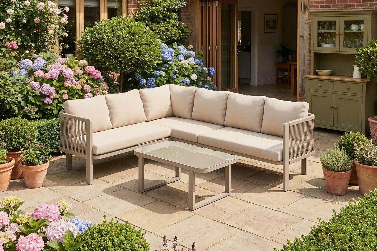 tuin loungeset hoek 6 personen khaki verzinkt