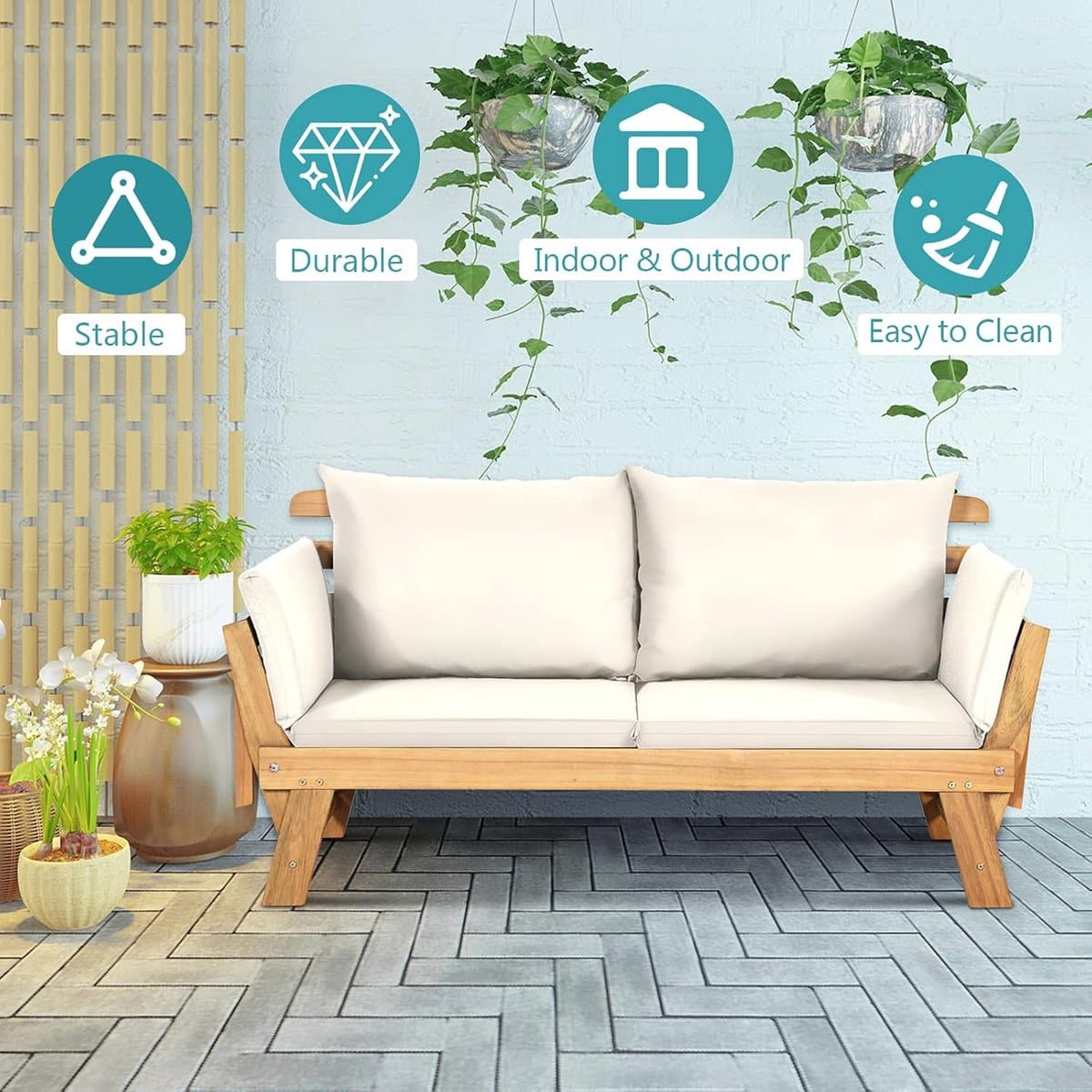 tuinbank 2 zits & ligbed 3 in 1 155x75x75 cm met kussens