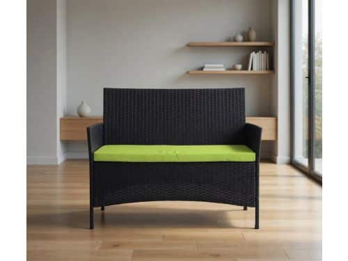 Tuinbank Polyrotan Antraciet 106cm met Groen Kussen - Lounge Zitbank