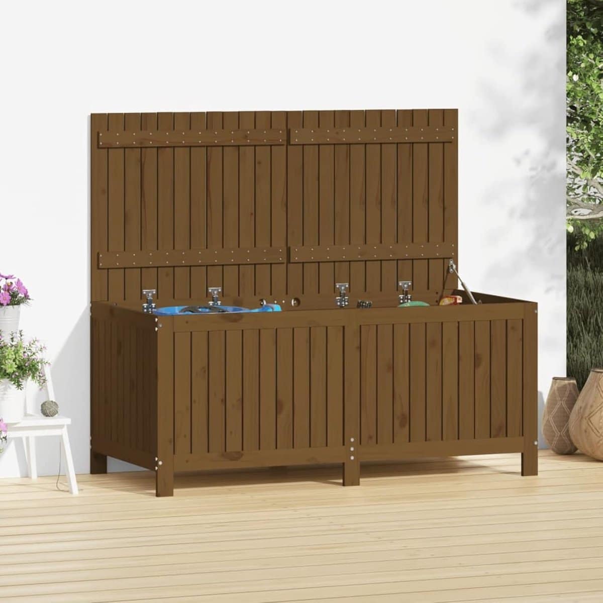 tuinkist hout opbergbox tuin tuinspullen opbergen massief