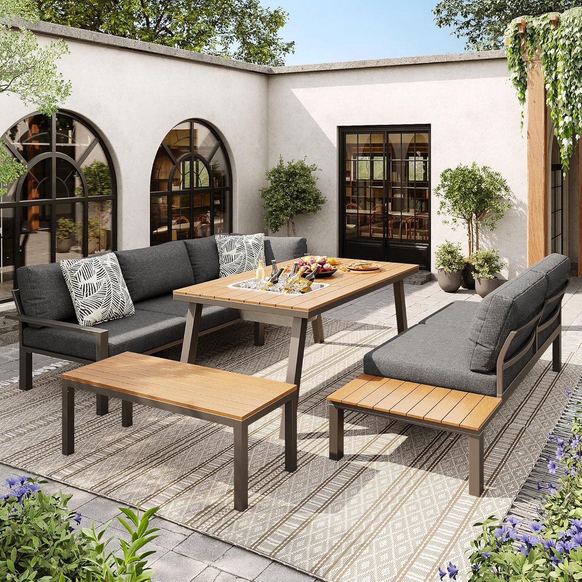 tuinloungeset 5 delig 6 7 personen met ijsemmer tafel 110×63