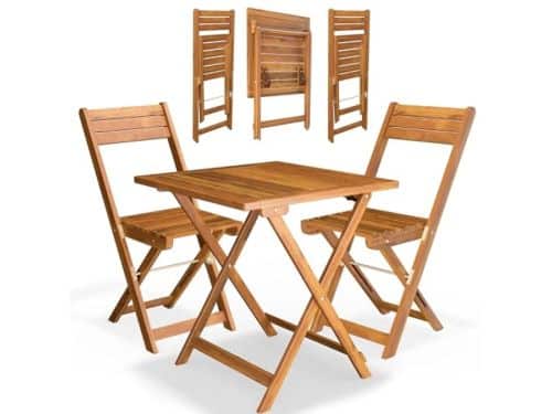 Tuinmeubelset 2 Personen - Opvouwbare Acacia Houten Tafel en 2