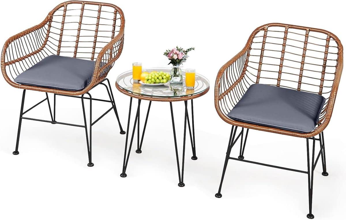 tuinmeubelset 3 delig bistroset rotan buiten ontspannen all weather