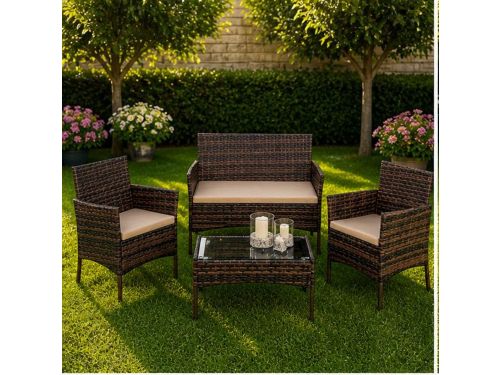 Tuinmeubelset 4 Personen - Polyrattan Balkonset Zwart, Weerbestendig Lounge Set