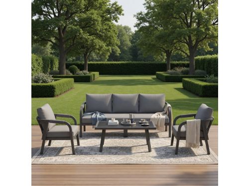 Tuinmeubelset 7-Personen Grijs - Bank + Fauteuil + Salontafel