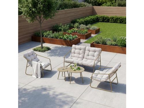 Tuinmeubelset Kivanta 5-delige loungeset met bank, stoelen, tafel en kussens