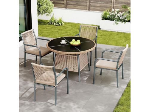 Tuinmeubelset Rotan - Buitenmeubels Balkonset - Buiten Eten - Ronde