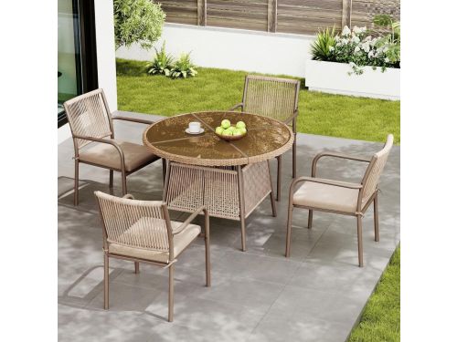 Tuinmeubelset Rotan - Terrasmeubilair Balkonset - Buiten Eten - Gehard