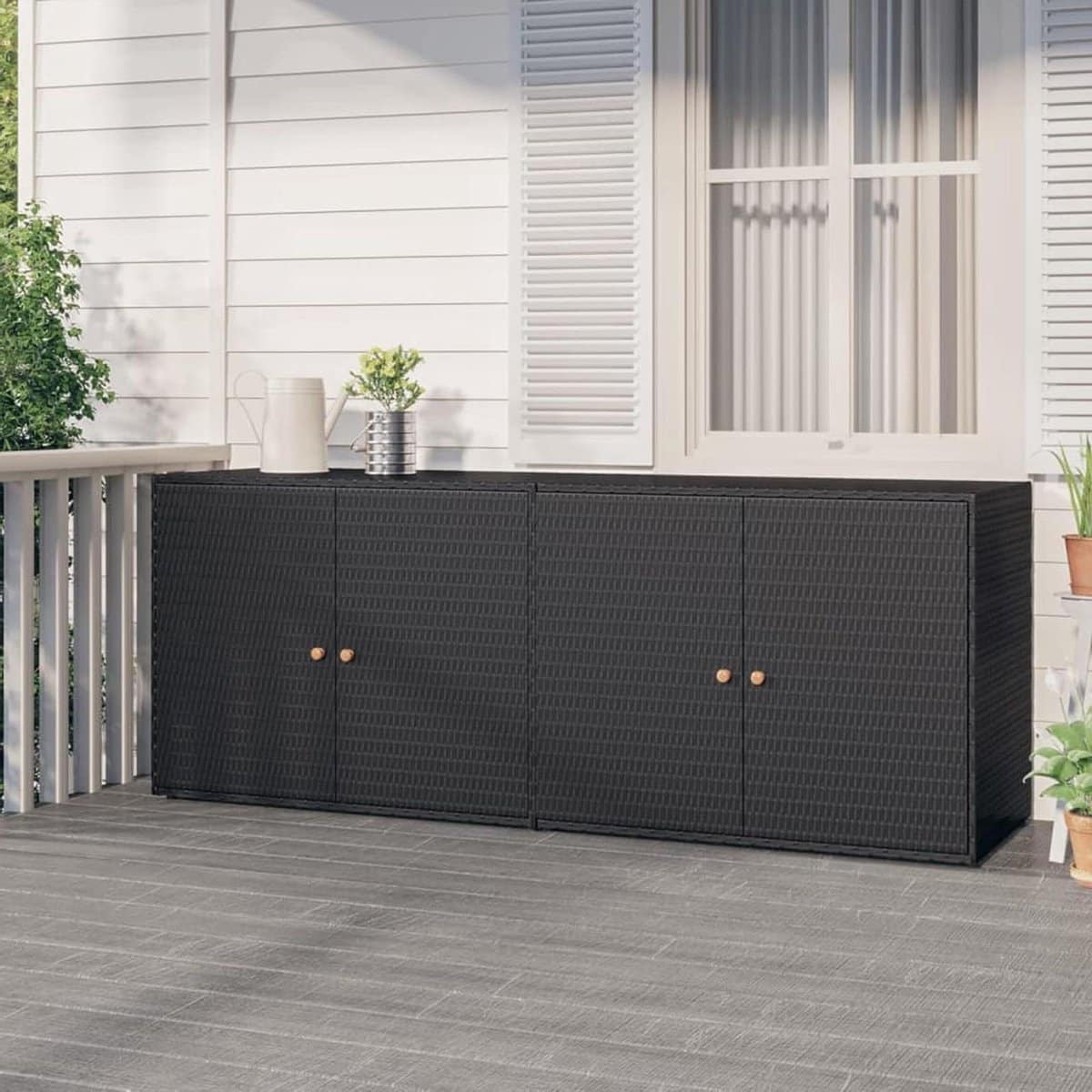 tuinopbergkast tuinkast opbergbox tuinspullen opbergen polyrotan afwerking