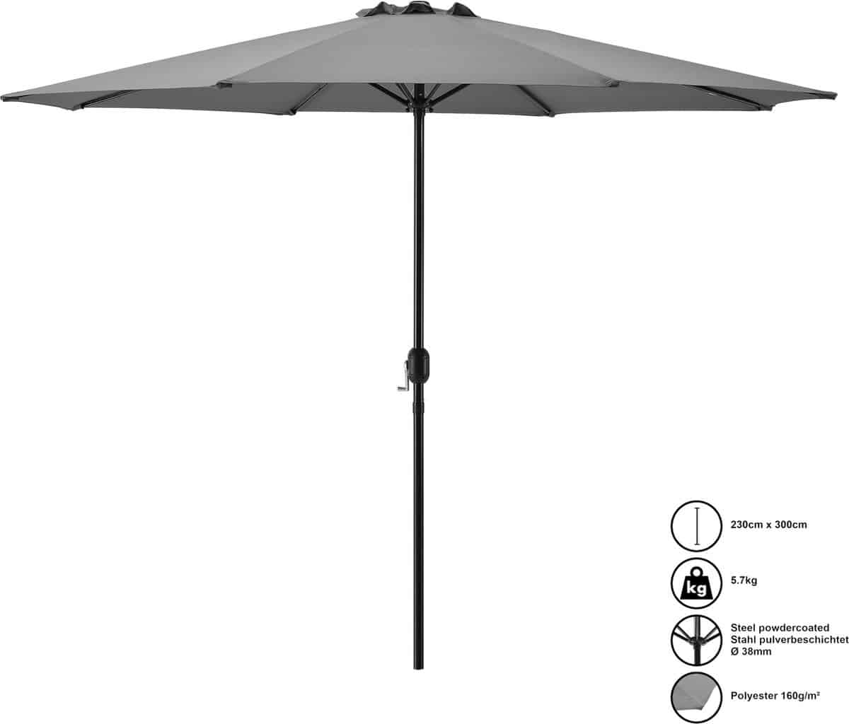 tuinparasol philander stokparasol 300×230 cm grijs